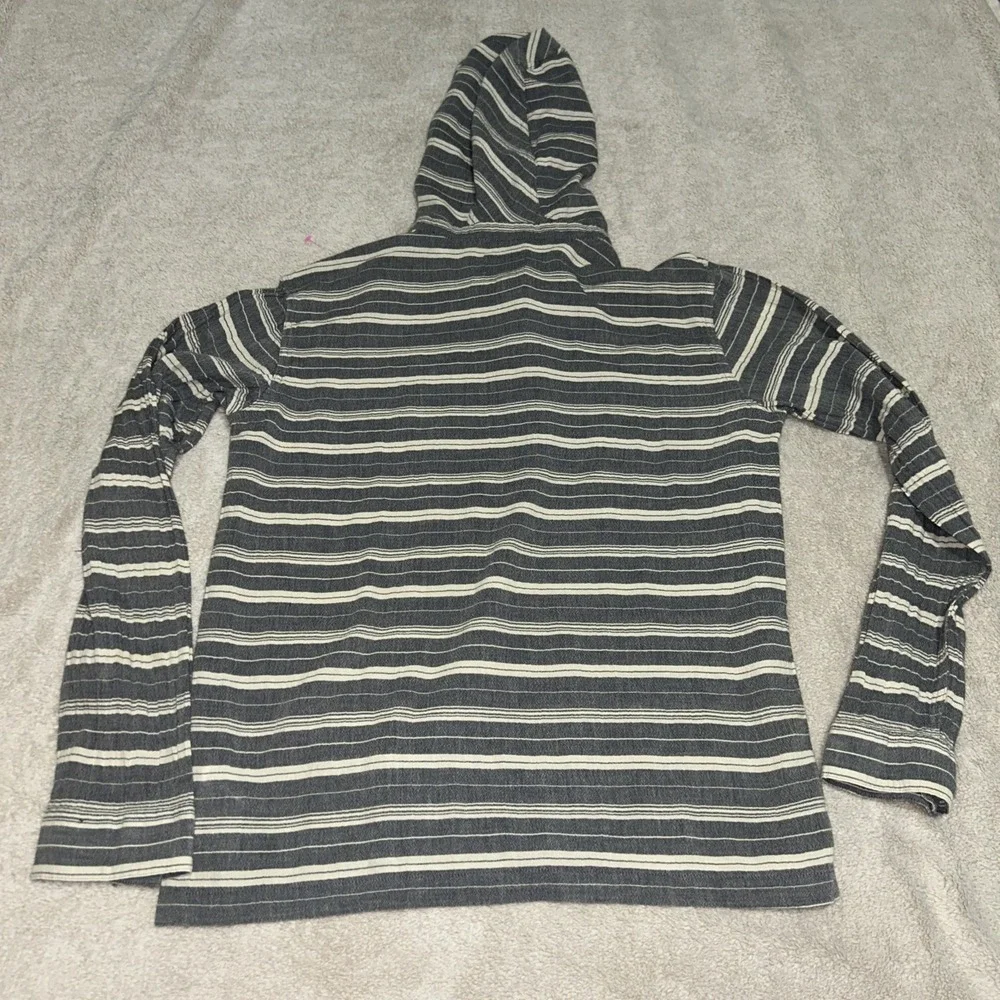 Patagonia Men's Medium Fjord Organic Cotton Hoodie Grey Striped Henley - Picture 9 of 10